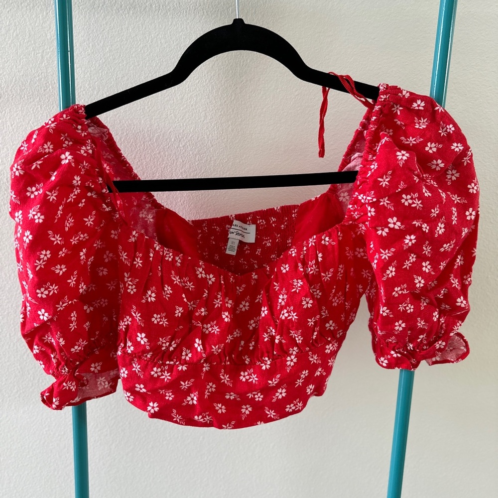 & other stories red puff sleeve crop top. New with tags